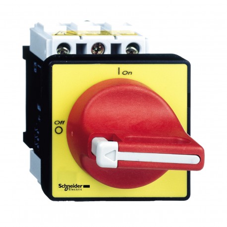 Komplett fő- és vészleállító kapcsoló 25A, ajtóra, csavaros