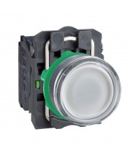 Harmony komplett műanyag LED világító nyomógomb, O22, visszatérő, 1NO+1NC, 24VAC/DC, fehér