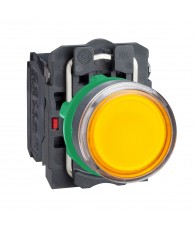 Harmony komplett műanyag LED világító nyomógomb, O22, visszatérő, 1NO+1NC, 24VAC/DC, narancssárga