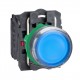 Harmony komplett műanyag LED világító nyomógomb, O22, visszatérő, 1NO+1NC, 24VAC/DC, kék