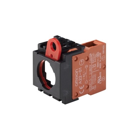 M22 méretű nyomógomb ház, 1 db nyitó érintkezővel.