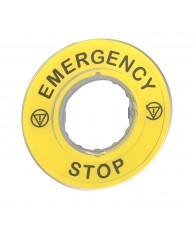 Harmony sárga köralakú felirati tábla, O60, vészleállítóhoz, logóval, EMERGENCY STOP