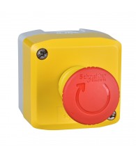 Harmony XALK tokozott vészgomb, sárga, 1 piros gombafejű nyomógomb, forgatásra kioldó, 1NC, felirat nélkül