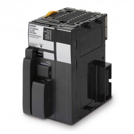 CPU, 100K steps program, 32K words data memory, 32K words x 4 banks EM, 2560 I/O max, RS-232C serial port, USB programming port,