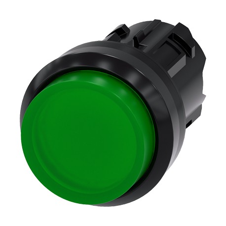 Illuminated pushbutton, 22 mm,round, plastic, green,pushbutton, raised momentarycontact type