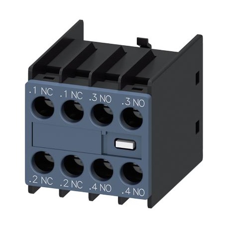 Auxiliary switch on the front,2 NO + 2 NC Current path 1 NC,1 NC, 1 NO, 1 NO for 3RH and3RT screw terminal .1/.2,.1/.2, .3/.