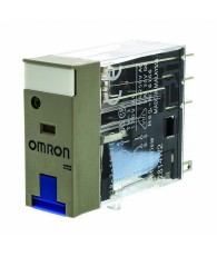 Ipari relé 12VDC, 2 váltóérintkezővel (5A), működésjelző LED-del, tesztgombbal, védődiódával