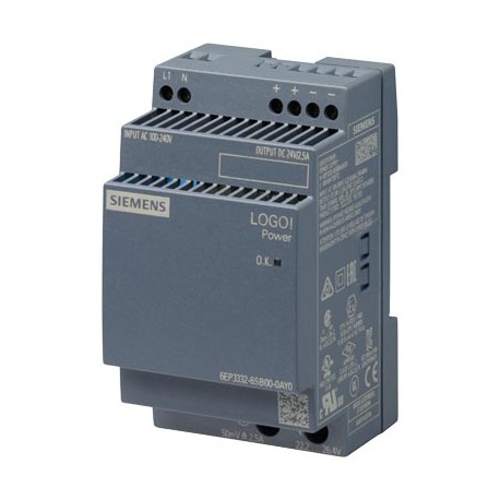 LOGO!Power 24 V / 2.5 Astabilized power supply input:100-240 V AC output: 24 V DC/2.5 A *Ex approval no longeravailable*