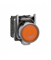 Harmony komplett fém LED világító nyomógomb, O22, visszatérő, 1NO+1NC, 230VAC, narancssárga