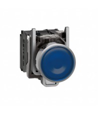 Harmony komplett fém LED világító nyomógomb, O22, visszatérő, 1NO+1NC, 24VAC/DC, kék