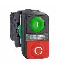 Harmony komplett műanyag kettősfejű nyomógomb, O22, 1NO+1NC, zöld "I" + piros "O" gomb + LED, 24VAC/DC