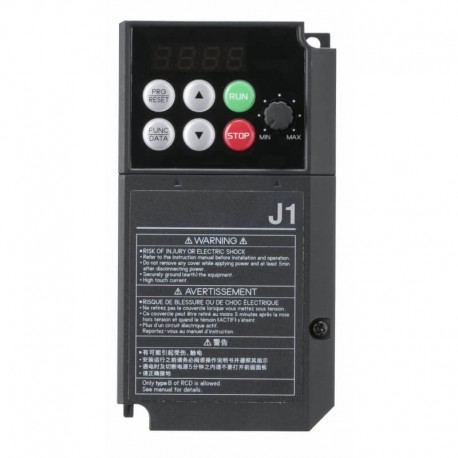 J1 AC Drive, 0.4 kW, 3.5 A, 200 VAC, 1~ input, max. output freq. 400 Hz