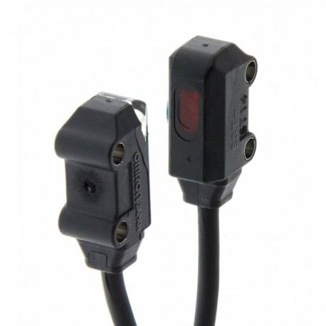 Miniatűr fotoelektromos érzékelő, adó-vevős, érzékelési távolság 1m, PNP-kimenet, 2m beöntött kábellel