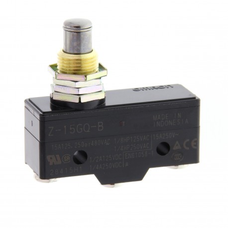 General purpose basic switch, panel mount plunger (medium OP), SPDT, 15A, screw terminals